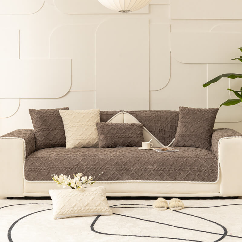 Anti-Slip Sectional Couch Cover, Milk Velvet Sofa Slipcover