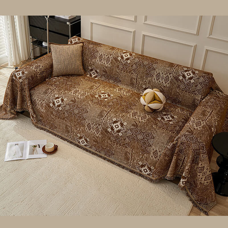 Couch Cover Sofa Cover with Tassel, Soft Chenille Boho Couch Covers Sofa Covers Washable Furniture Cover for Living Room  ﻿