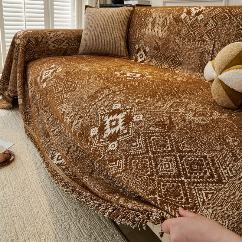 Couch Cover Sofa Cover with Tassel, Soft Chenille Boho Couch Covers Sofa Covers Washable Furniture Cover for Living Room  ﻿