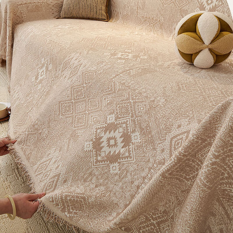 Couch Cover Sofa Cover with Tassel, Soft Chenille Boho Couch Covers Sofa Covers Washable Furniture Cover for Living Room  ﻿