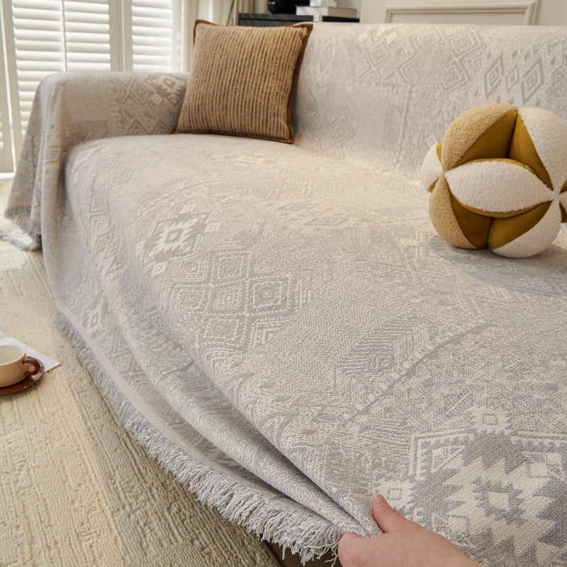 Couch Cover Sofa Cover with Tassel, Soft Chenille Boho Couch Covers Sofa Covers Washable Furniture Cover for Living Room  ﻿