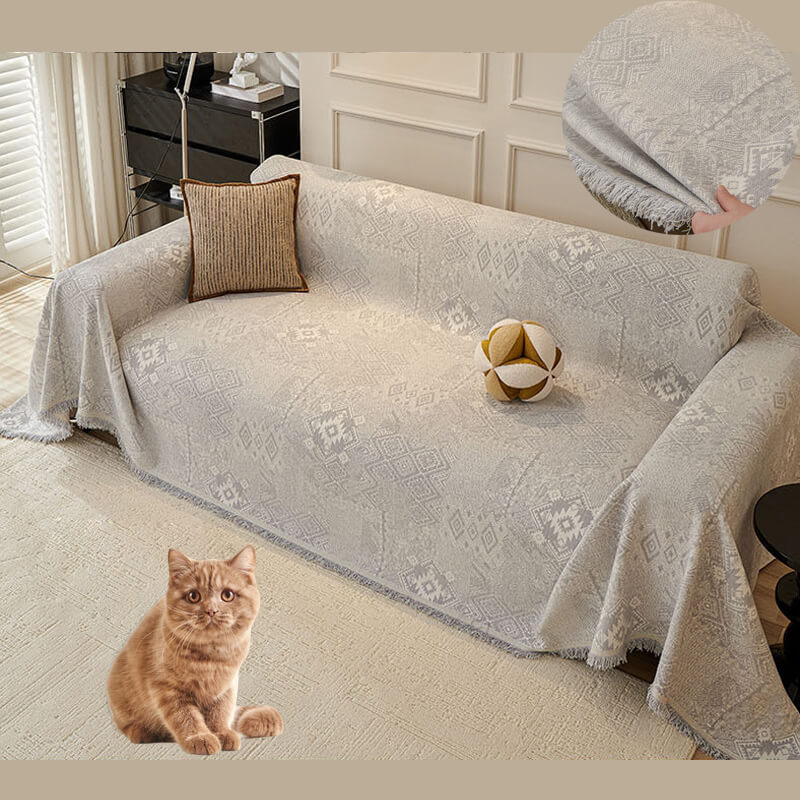 Couch Cover Sofa Cover with Tassel, Soft Chenille Boho Couch Covers Sofa Covers Washable Furniture Cover for Living Room  ﻿