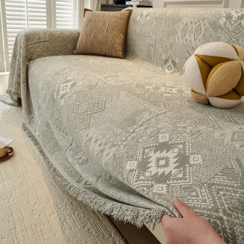 Couch Cover Sofa Cover with Tassel, Soft Chenille Boho Couch Covers Sofa Covers Washable Furniture Cover for Living Room  ﻿