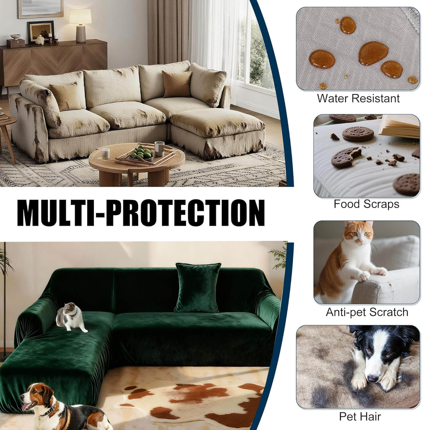 Velvet Plush Corner Sectional Corner Sofa Covers , Stretch Sofa Slipcover