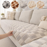  Winter Plaid Plush Sofa Cushion – Thick Warm Non-Slip Sofa Cover with Anti Cat Scratch Protection ﻿