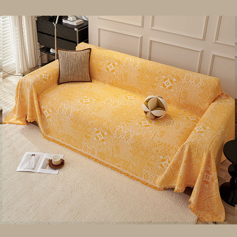Couch Cover Sofa Cover with Tassel, Soft Chenille Boho Couch Covers Sofa Covers Washable Furniture Cover for Living Room  ﻿