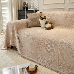 Couch Cover Sofa Cover with Tassel, Soft Chenille Boho Couch Covers Sofa Covers Washable Furniture Cover for Living Room  ﻿