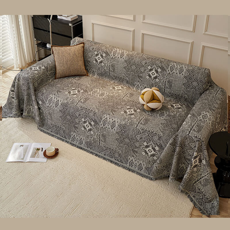 Couch Cover Sofa Cover with Tassel, Soft Chenille Boho Couch Covers Sofa Covers Washable Furniture Cover for Living Room  ﻿