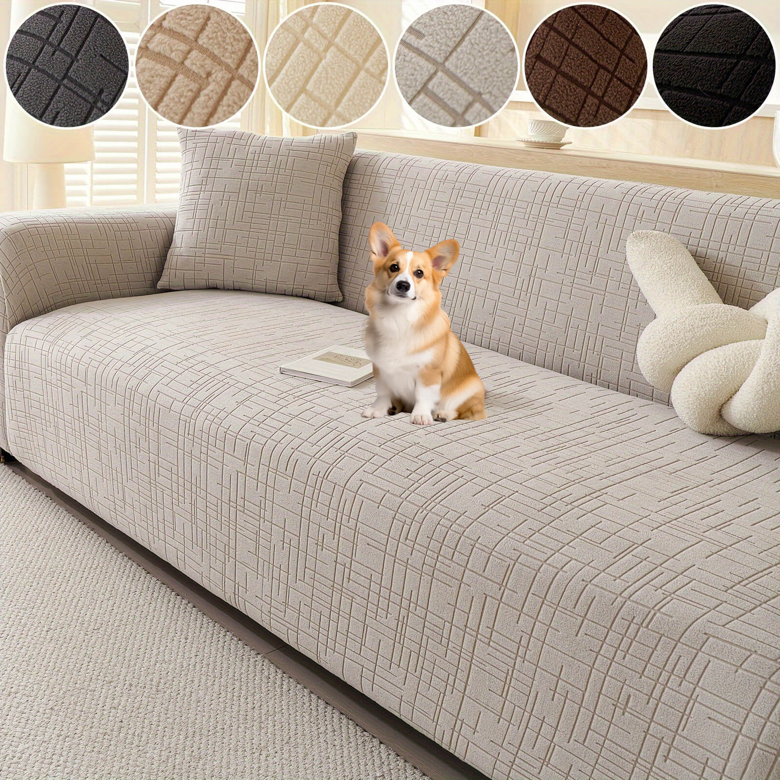 High Stretch Sofa Slipcovers with Non Skid Foam and Elastic Bottom, Furniture Protector for Pets, Crafted from Soft Plush Fabric ﻿