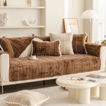 Soft Warm Faux Fur Couch Sofa Cover Thick Shaggy Fuzzy Sectional Couch Cover Non-Slip Solid Color Plush Sofa Slipcover Furniture Protector for Pets ﻿