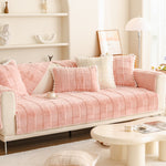 Soft Warm Faux Fur Couch Sofa Cover Thick Shaggy Fuzzy Sectional Couch Cover Non-Slip Solid Color Plush Sofa Slipcover Furniture Protector for Pets ﻿
