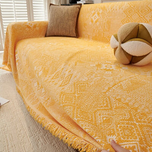 Couch Cover Sofa Cover with Tassel, Soft Chenille Boho Couch Covers Sofa Covers Washable Furniture Cover for Living Room  ﻿