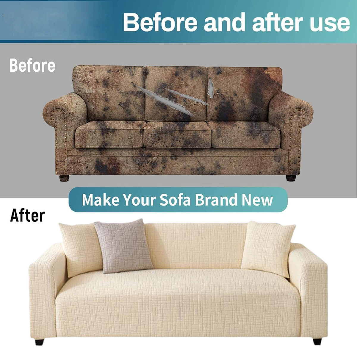 High Stretch Sofa Slipcovers with Non Skid Foam and Elastic Bottom, Furniture Protector for Pets, Crafted from Soft Plush Fabric ﻿