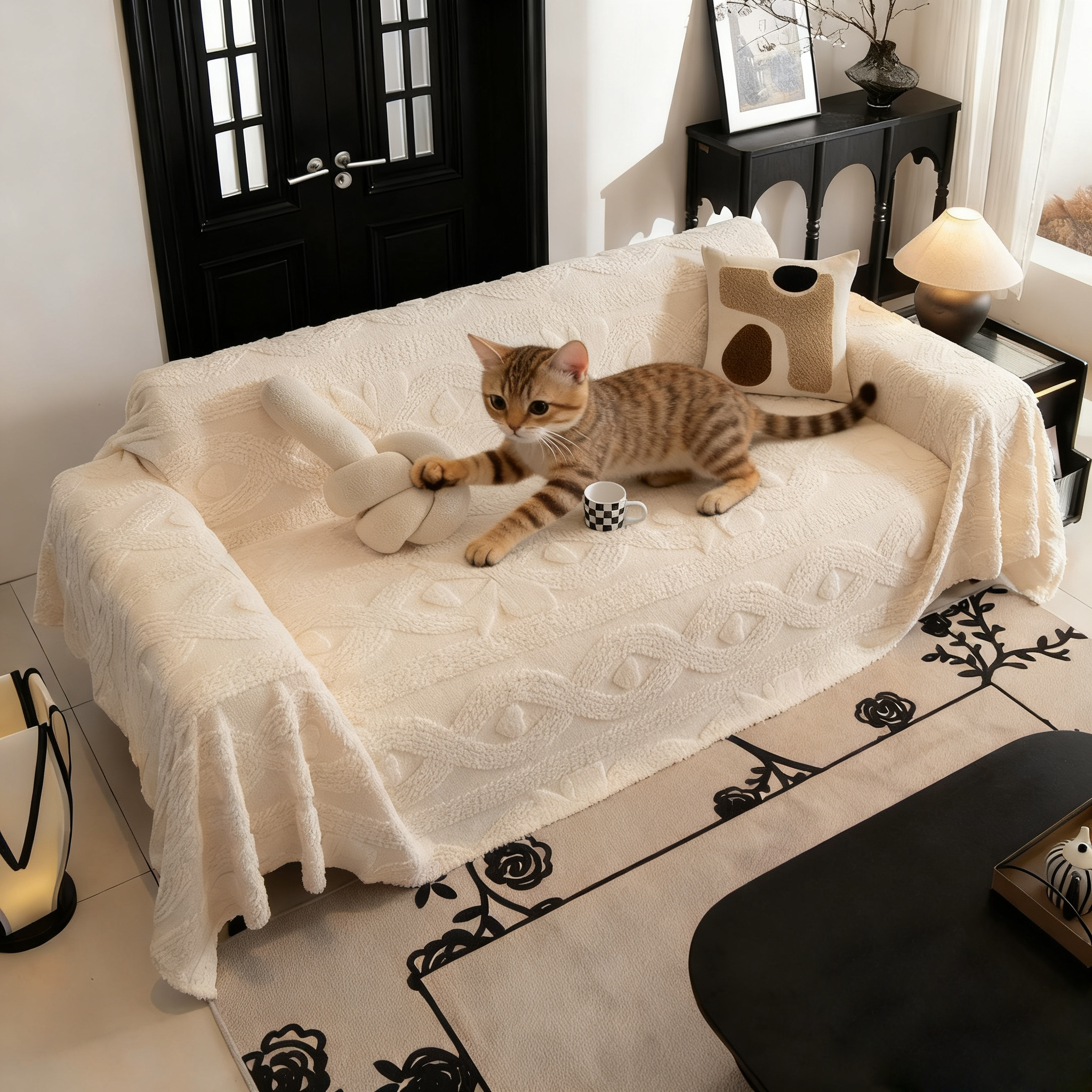 Non Slip Plush Jacquard Sofa Blanket Couch Cover| Multifunctional Furniture Protector for Pets, Slipcover for Sectional, Loveseat, Recliner, Chair, Decorative Home Decor ﻿ ﻿