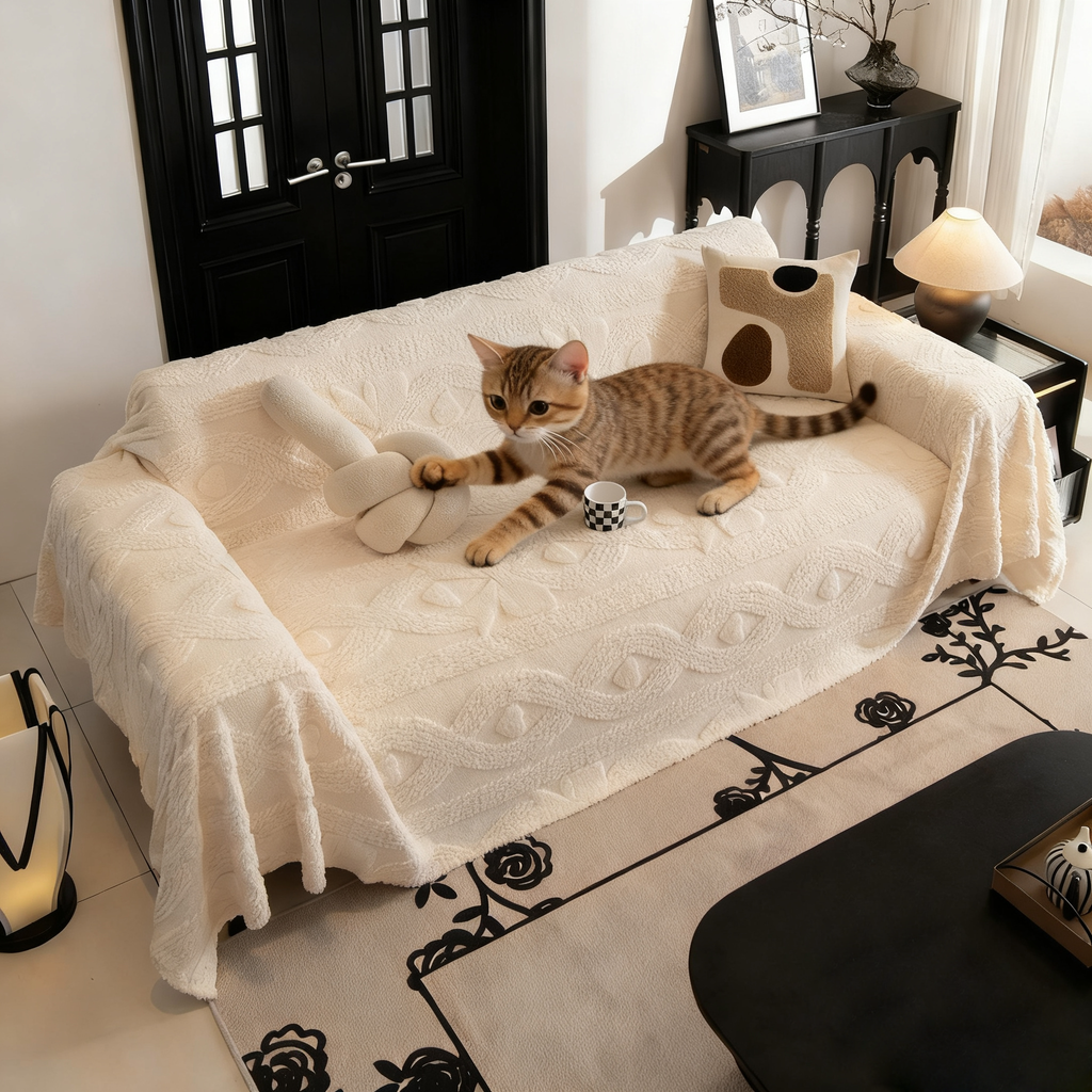 Non Slip Plush Jacquard Sofa Blanket Couch Cover| Multifunctional Furniture Protector for Pets, Slipcover for Sectional, Loveseat, Recliner, Chair, Decorative Home Decor ﻿ ﻿