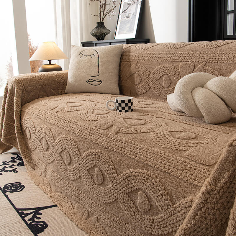 Non Slip Plush Jacquard Sofa Blanket Couch Cover| Multifunctional Furniture Protector for Pets, Slipcover for Sectional, Loveseat, Recliner, Chair, Decorative Home Decor ﻿ ﻿