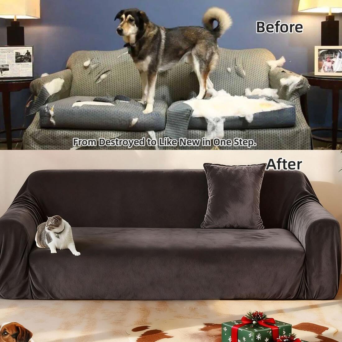 Velvet Plush Corner Sectional Corner Sofa Covers , Stretch Sofa Slipcover