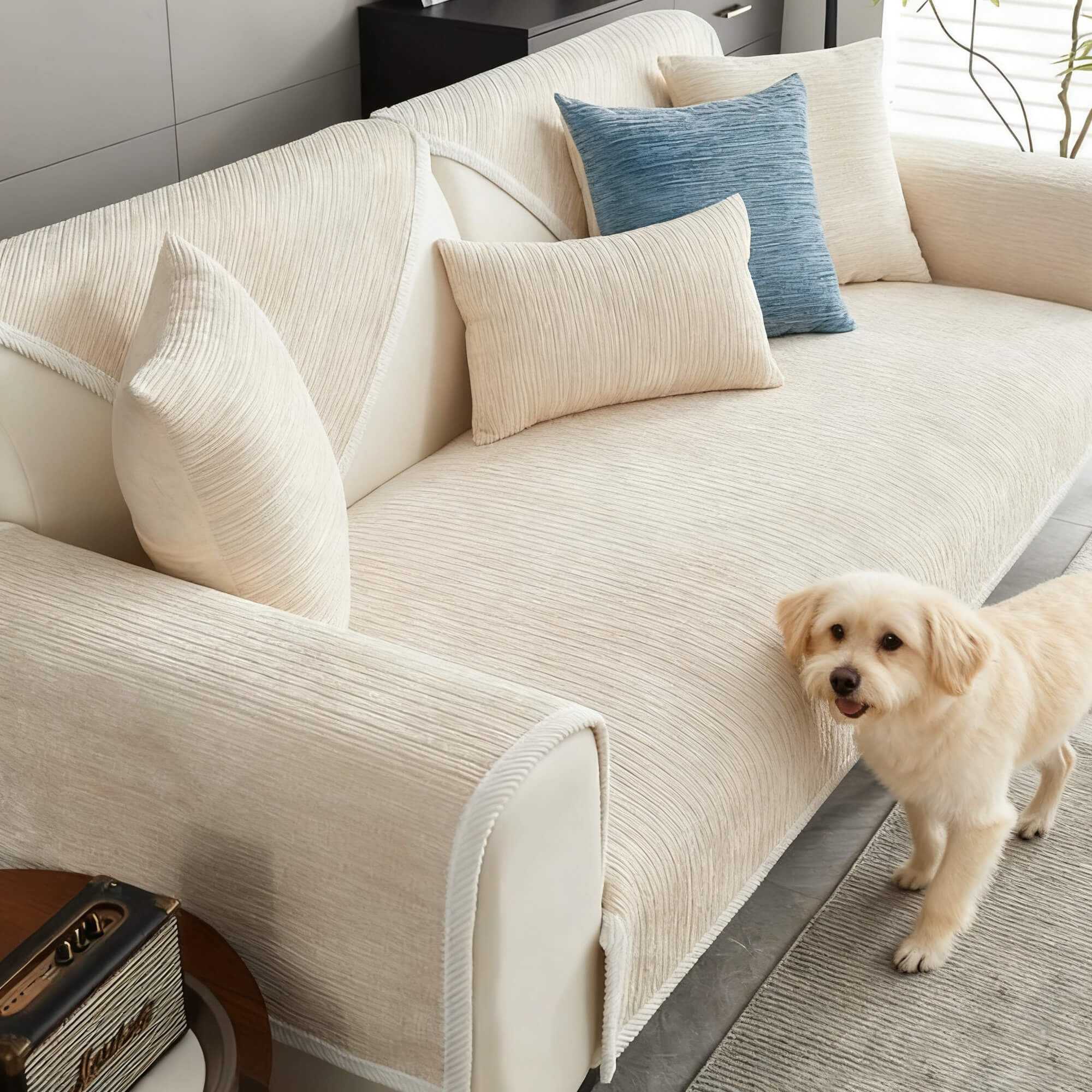 Pet Proof Sofa Cover, Waterproof & Scratch Resistant Couch Protector for Dogs Cats, Non-Slip Chenille Fabric ﻿ ﻿