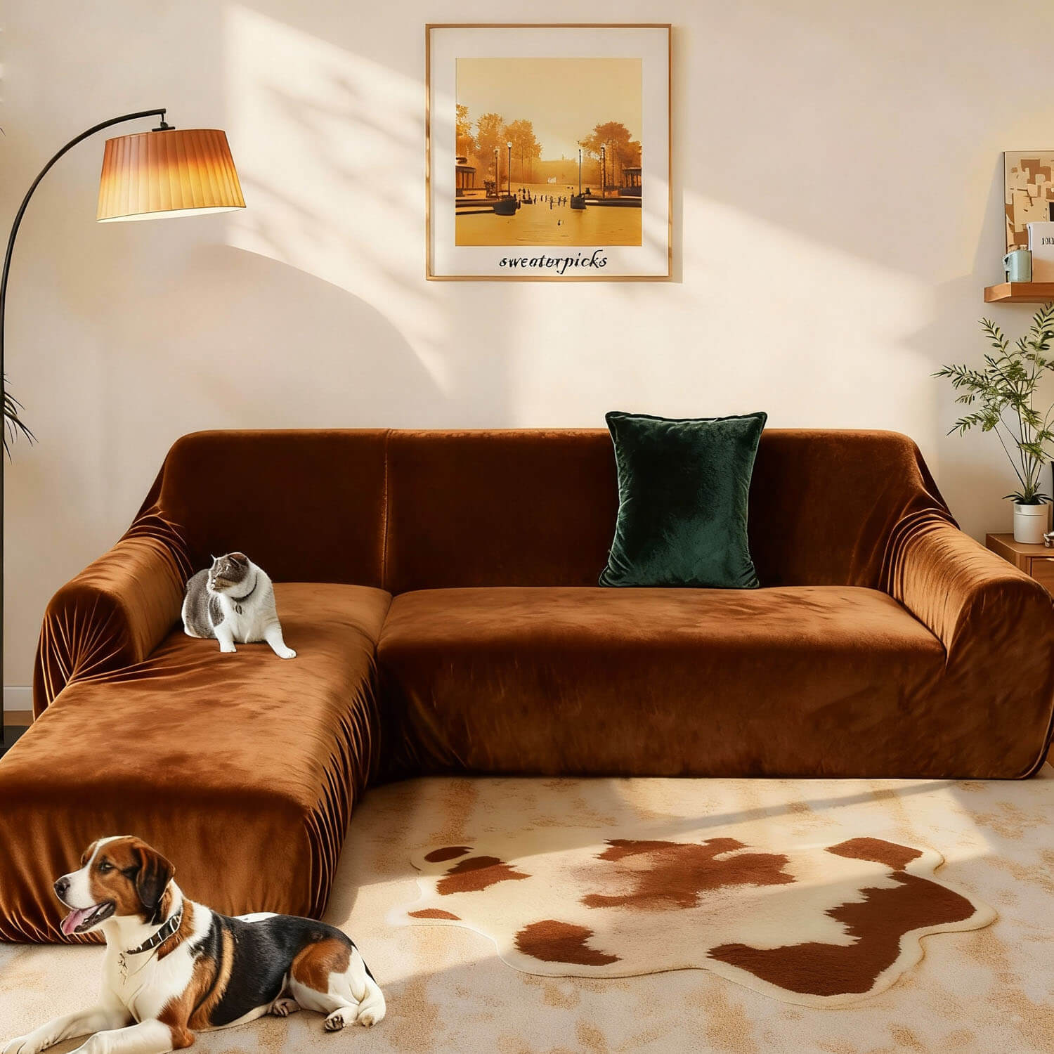 Velvet Plush Corner Sectional Corner Sofa Covers , Stretch Sofa Slipcover