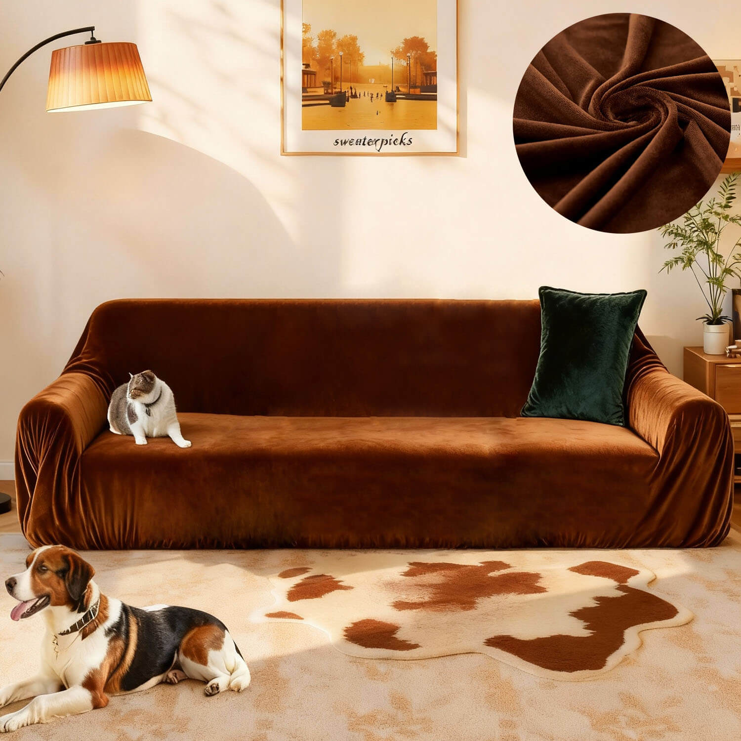 Velvet Plush Corner Sectional Corner Sofa Covers , Stretch Sofa Slipcover