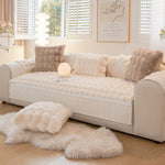 Soft Warm Faux Fur Couch Sofa Cover Thick Shaggy Fuzzy Sectional Couch Cover Non-Slip Solid Color Plush Sofa Slipcover Furniture Protector for Pets ﻿
