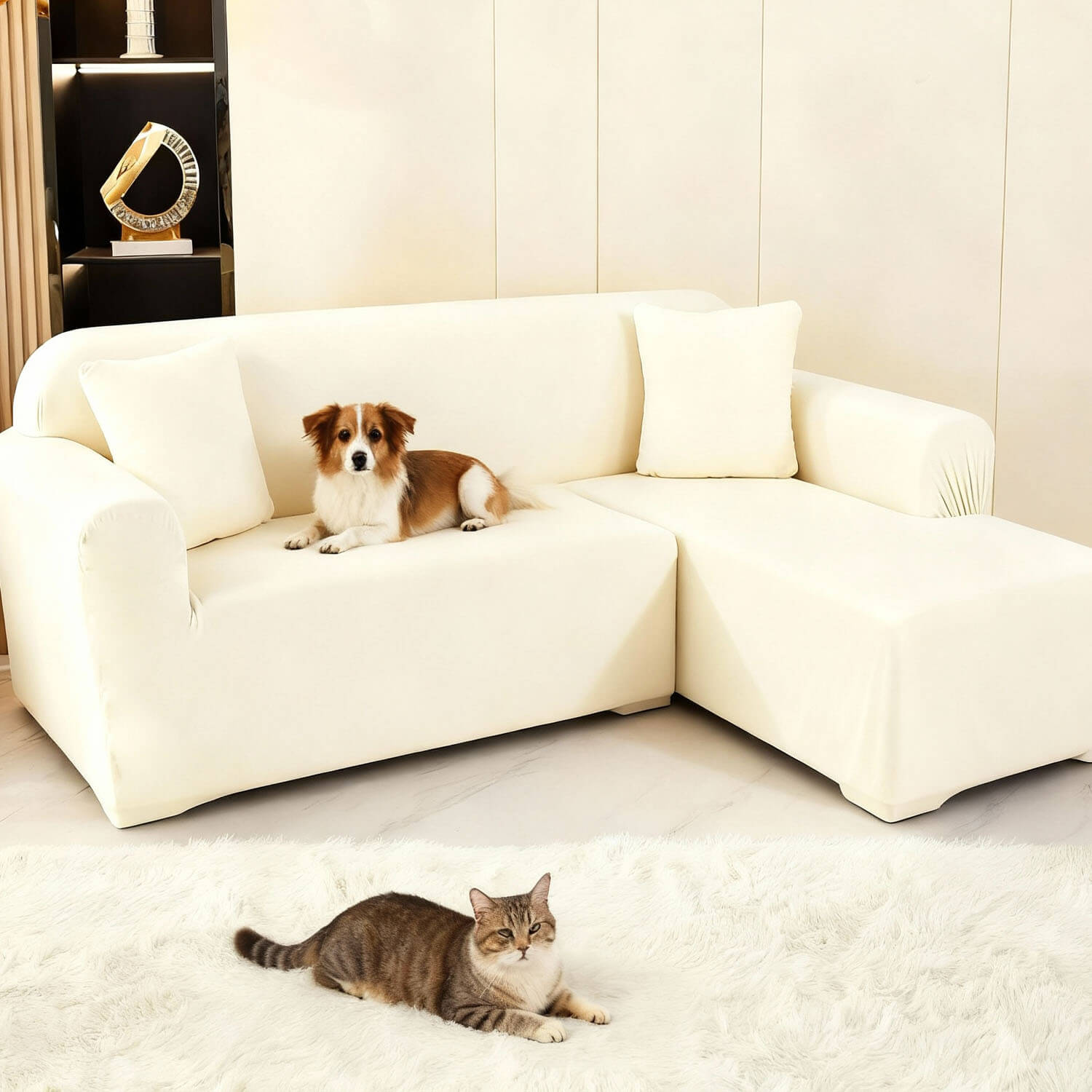 Velvet Plush Corner Sectional Corner Sofa Covers , Stretch Sofa Slipcover