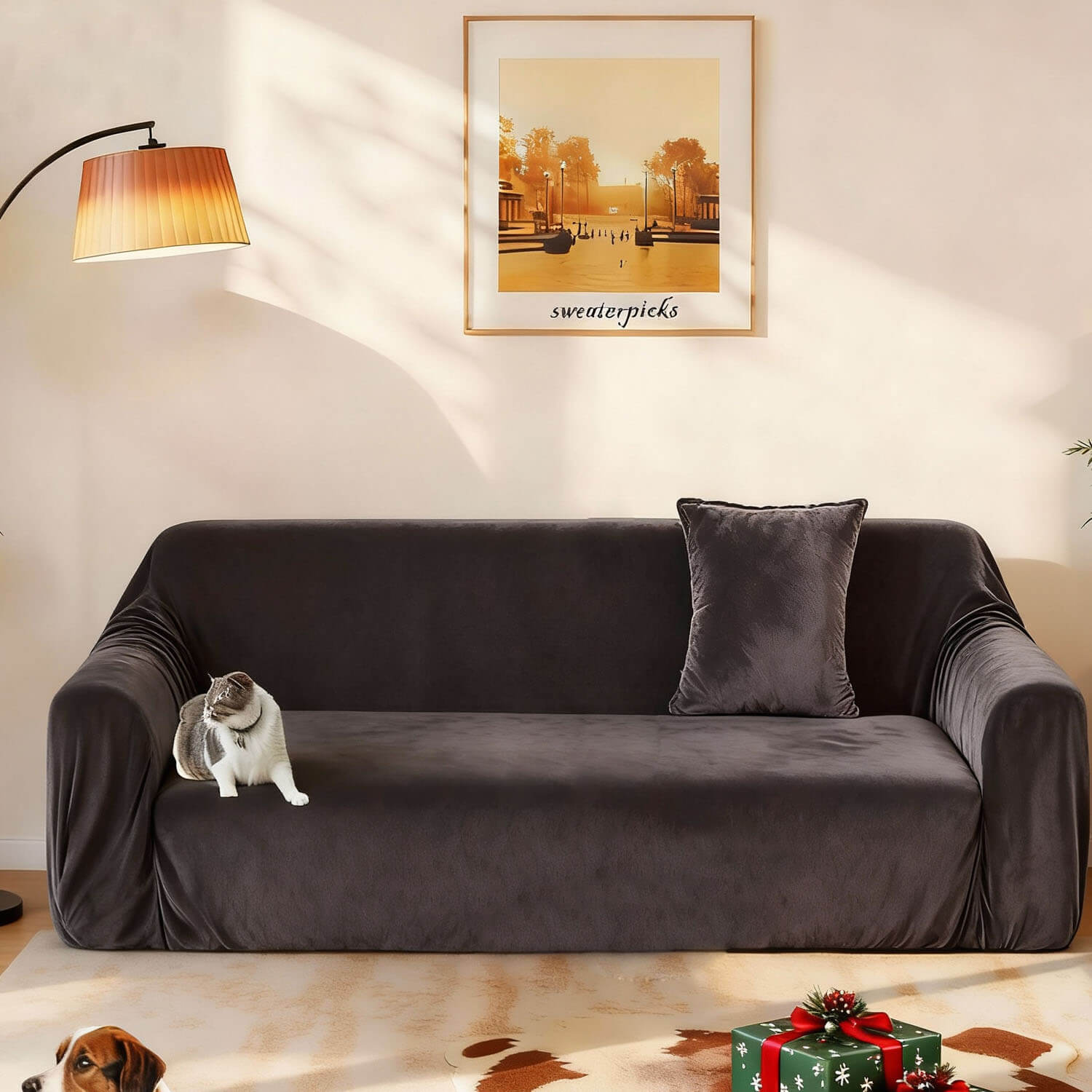 Velvet Plush Corner Sectional Corner Sofa Covers , Stretch Sofa Slipcover