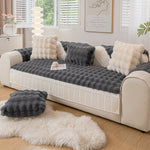 Soft Warm Faux Fur Couch Sofa Cover Thick Shaggy Fuzzy Sectional Couch Cover Non-Slip Solid Color Plush Sofa Slipcover Furniture Protector for Pets ﻿