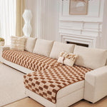  Winter Plaid Plush Sofa Cushion – Thick Warm Non-Slip Sofa Cover with Anti Cat Scratch Protection ﻿