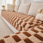  Winter Plaid Plush Sofa Cushion – Thick Warm Non-Slip Sofa Cover with Anti Cat Scratch Protection ﻿