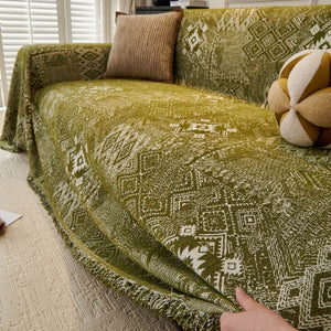 Couch Cover Sofa Cover with Tassel, Soft Chenille Boho Couch Covers Sofa Covers Washable Furniture Cover for Living Room  ﻿