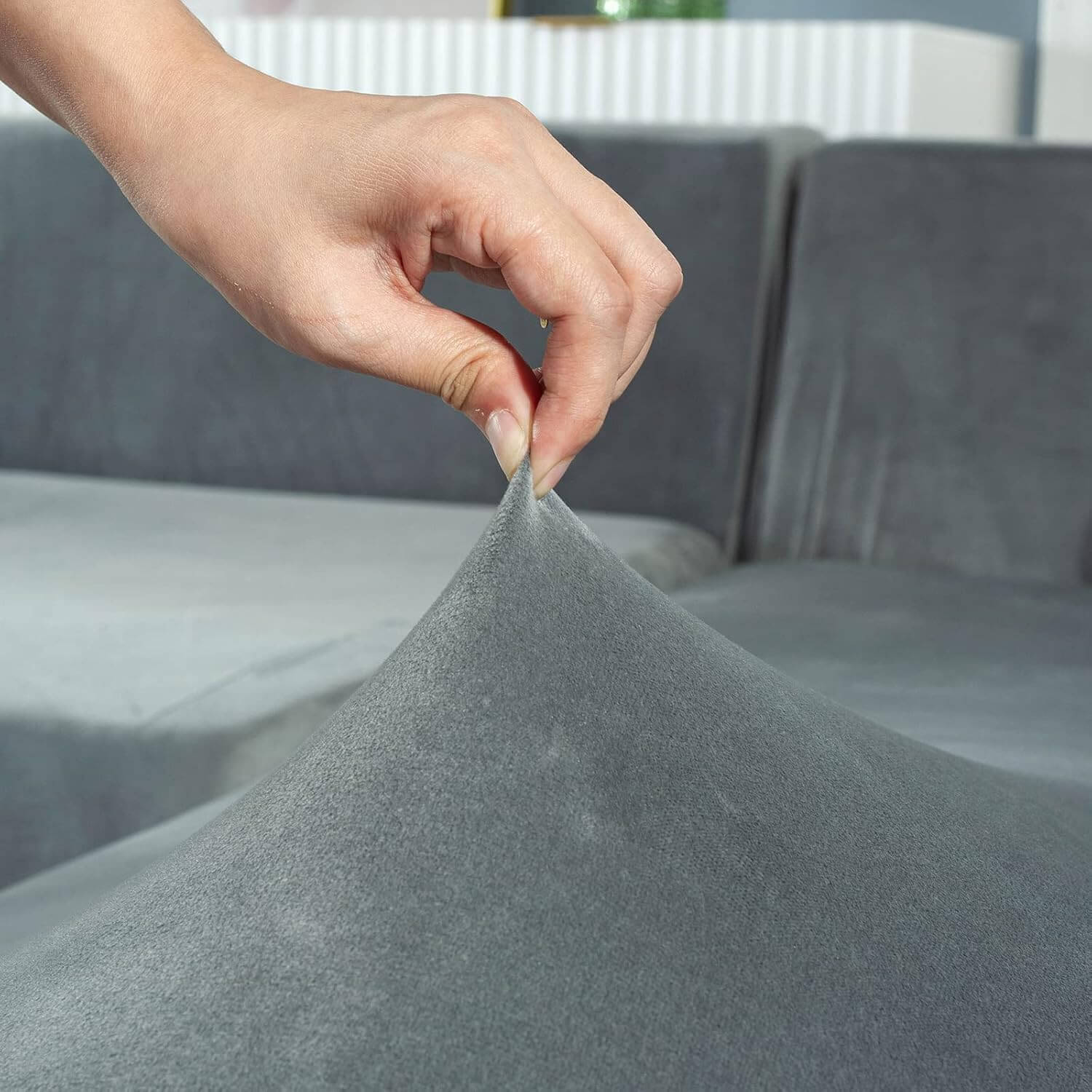 Velvet Plush Corner Sectional Corner Sofa Covers , Stretch Sofa Slipcover