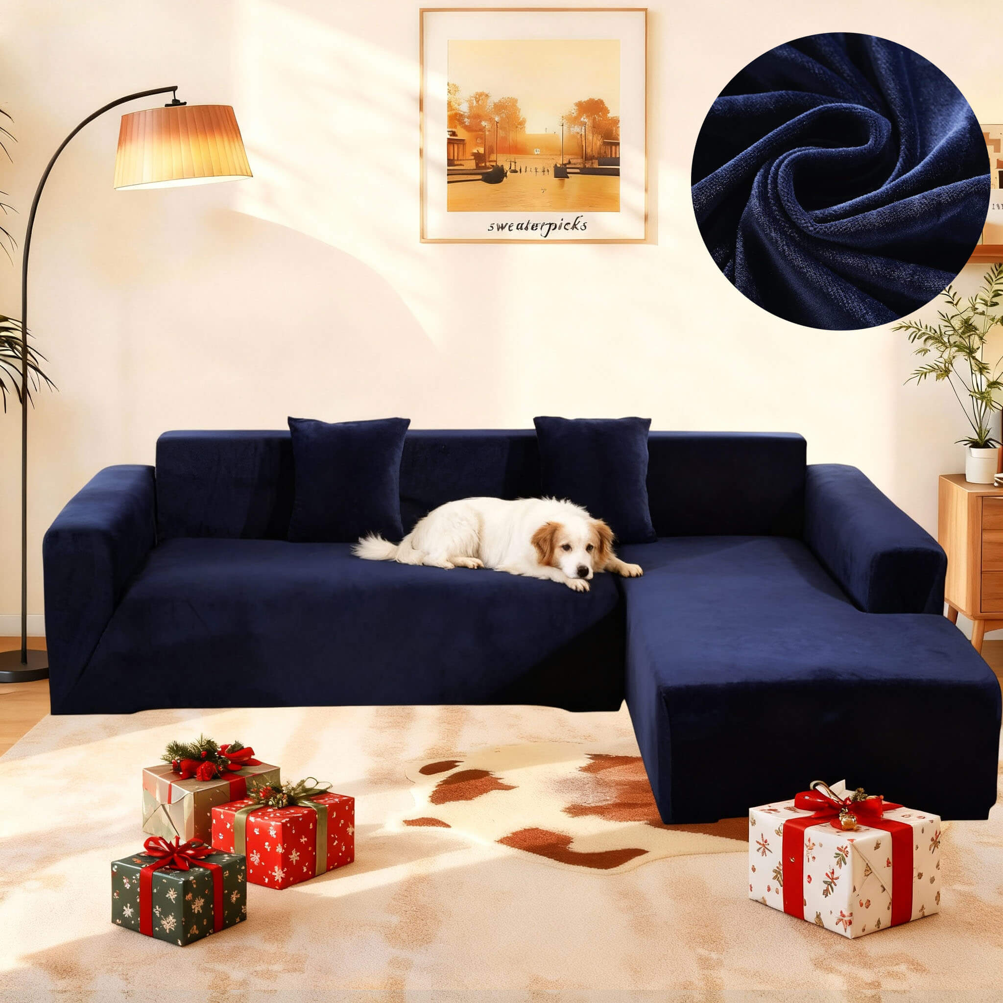 Velvet Plush Corner Sectional Corner Sofa Covers , Stretch Sofa Slipcover