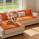 Farmhouse Rustic Sectional Couch Cover – Cotton Dog Sofa Slipcover, Soft Anti-Slip Furniture Protector for Pets ﻿ ﻿