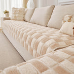  Winter Plaid Plush Sofa Cushion – Thick Warm Non-Slip Sofa Cover with Anti Cat Scratch Protection ﻿