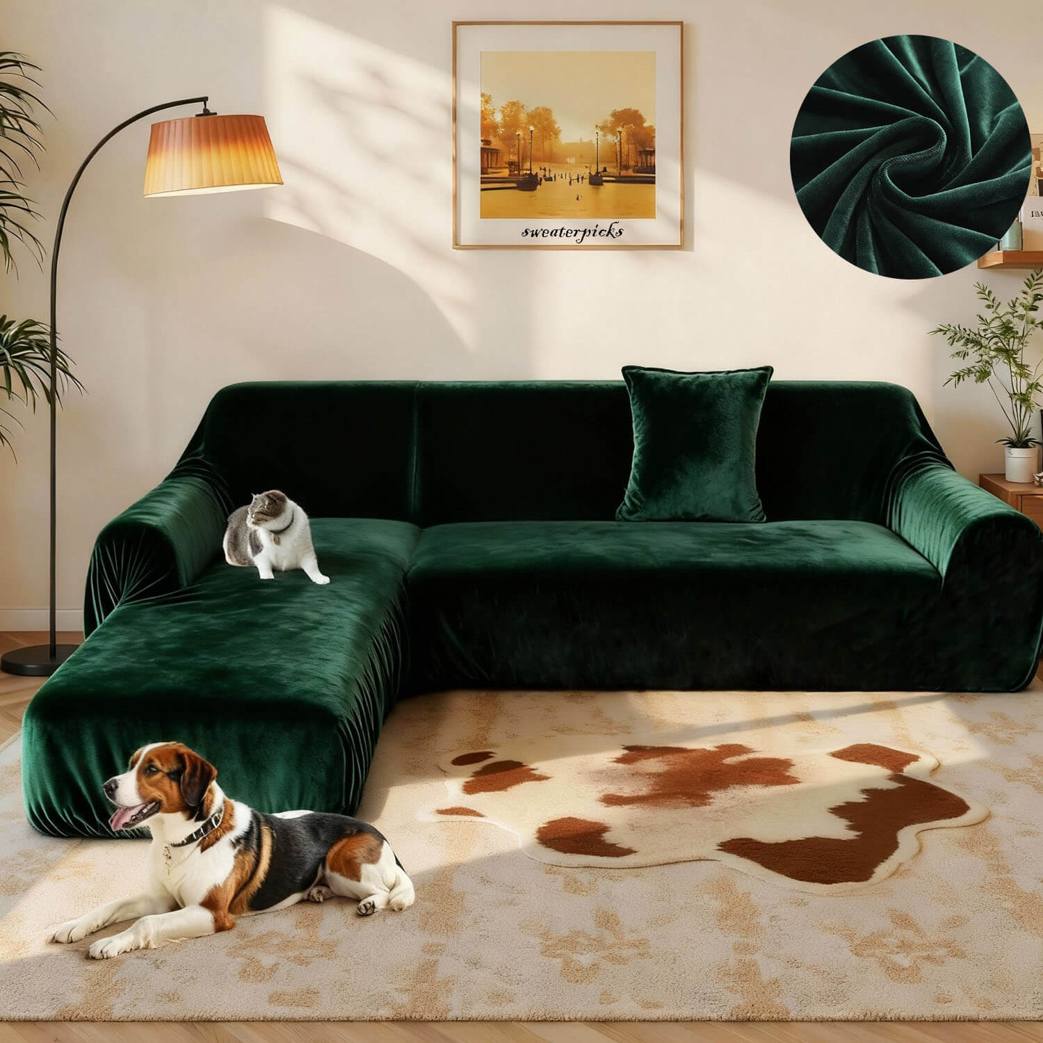 Velvet Plush Corner Sectional Corner Sofa Covers , Stretch Sofa Slipcover