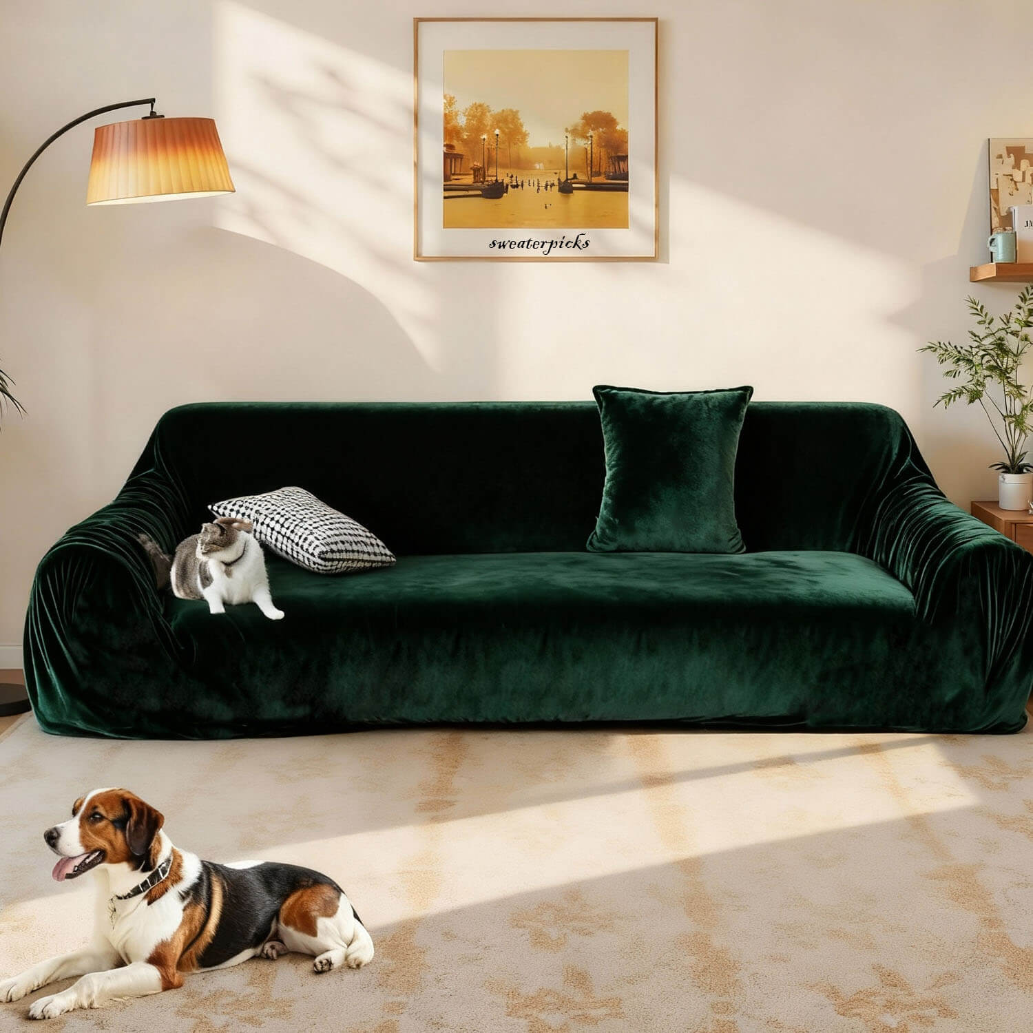 Velvet Plush Corner Sectional Corner Sofa Covers , Stretch Sofa Slipcover