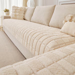  Winter Plaid Plush Sofa Cushion – Thick Warm Non-Slip Sofa Cover with Anti Cat Scratch Protection ﻿
