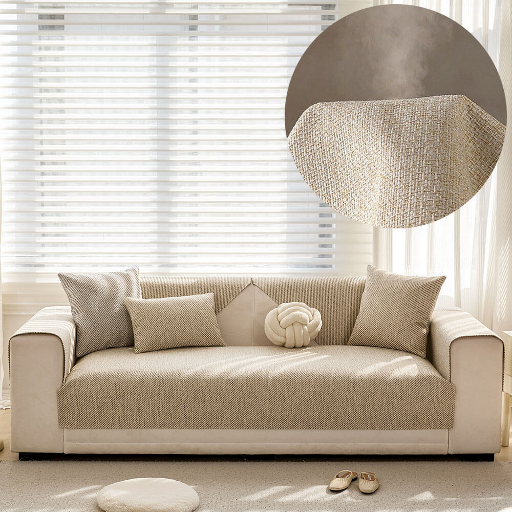 Luxury Linen Couch Cover - Soft, Washable & Non-Slip Sofa Slipcover for 3-Seater Couches | Stretchable Furniture Protector