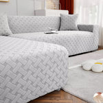1 Piece Stretch Couch Covers for 3 Cushion Couch, Jacquard Sofa Cover with Non-Slip Elastic Bottom, Thickened Slipcover Furniture Protector for Dogs