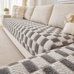  Winter Plaid Plush Sofa Cushion – Thick Warm Non-Slip Sofa Cover with Anti Cat Scratch Protection ﻿