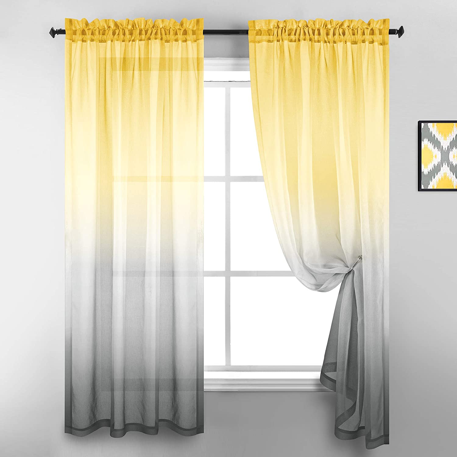 Faux Linen Ombre Sheer Curtains, 2 panels
