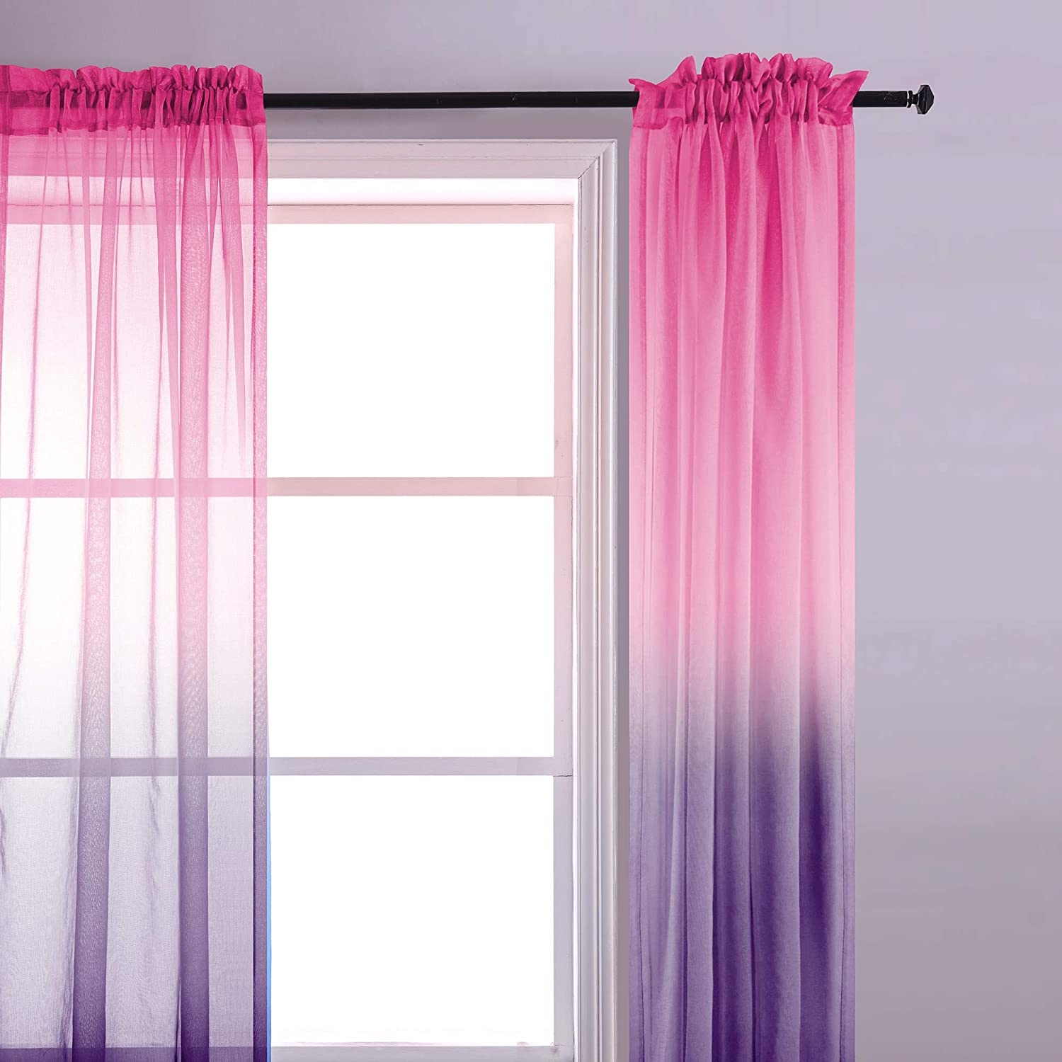 Faux Linen Ombre Sheer Curtains, 2 panels
