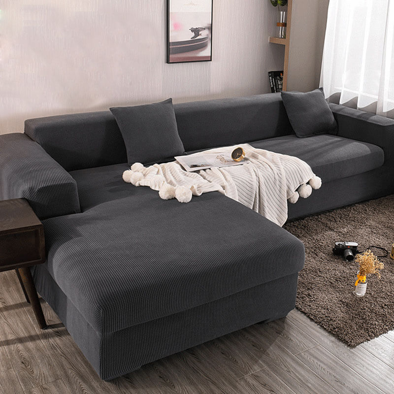 Velvet Plush Sectional Sofa Cover - Stretch Slipcover for L-Shaped Couches (3-6 Seater) | Premium Protection & Easy Fit