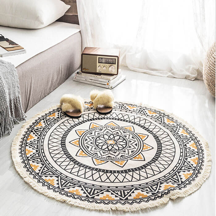 Cotton Area Rug for Living Room | Hand Woven Round Rugs