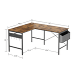 L Shaped Computer Desk with Storage Bag and Headphone Hook