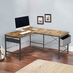 L Shaped Computer Desk with Storage Bag and Headphone Hook