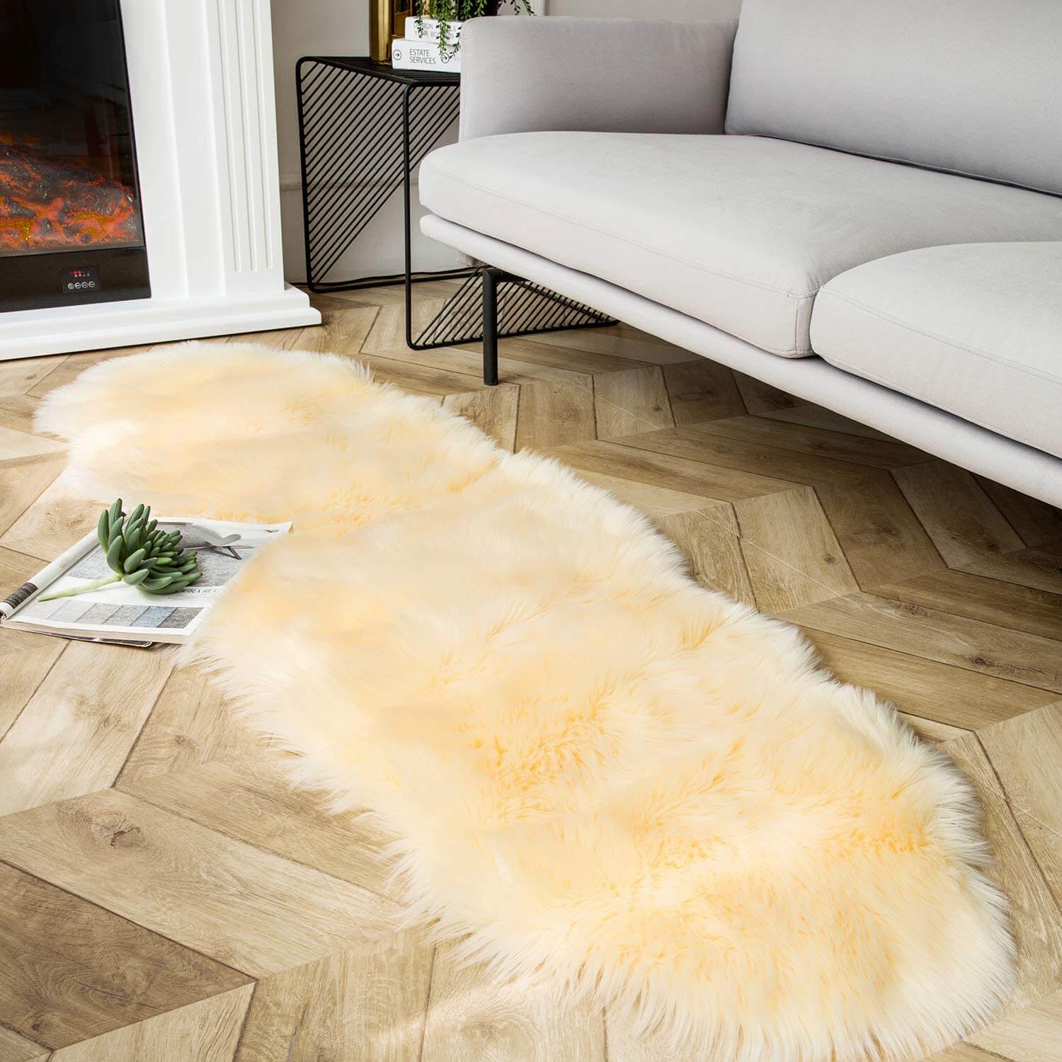 Faux Sheepskin Fur Chair Couch Cover, White Area Rug