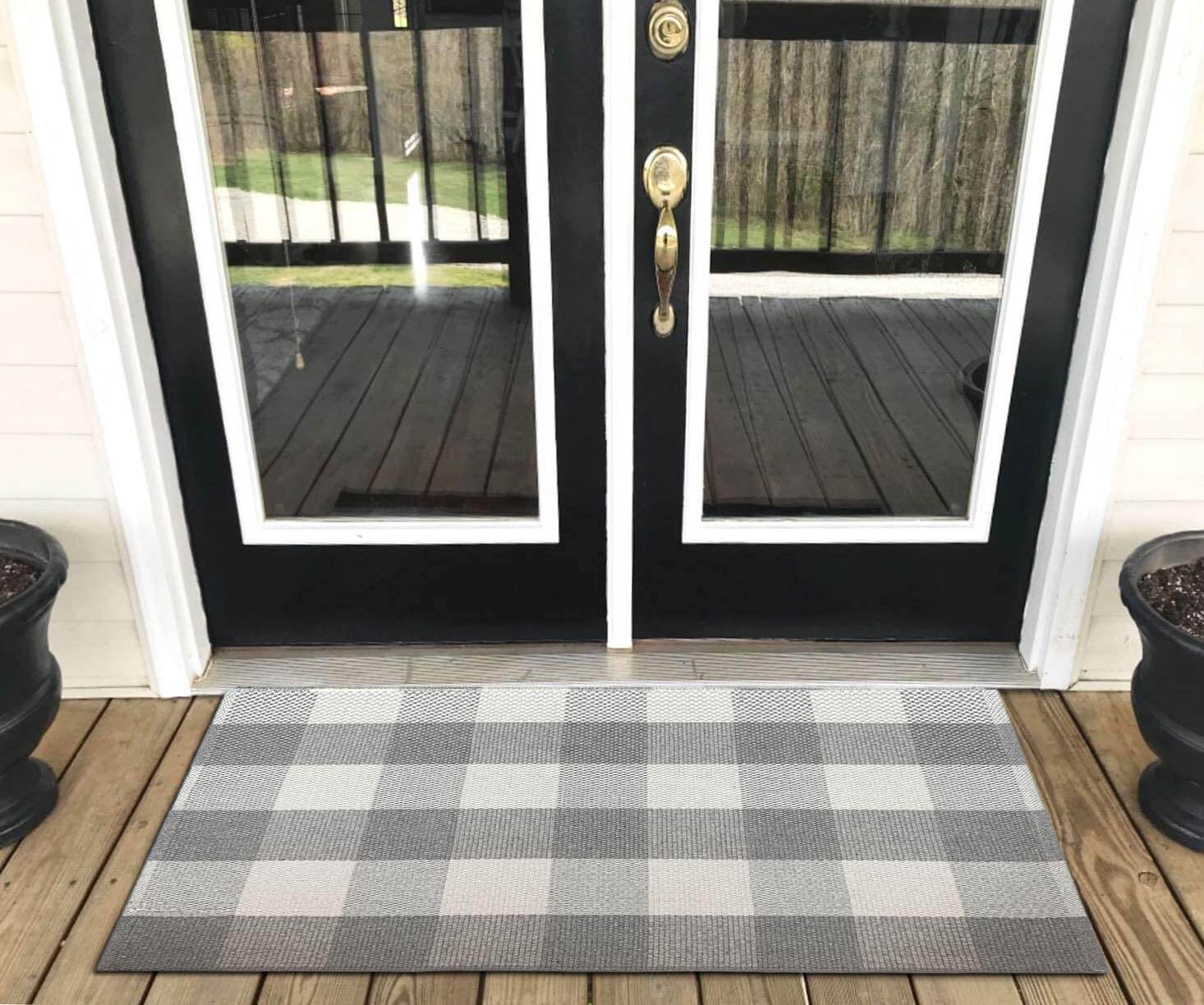 Cotton Plaid Checkered Area Rug | Washable Carpet