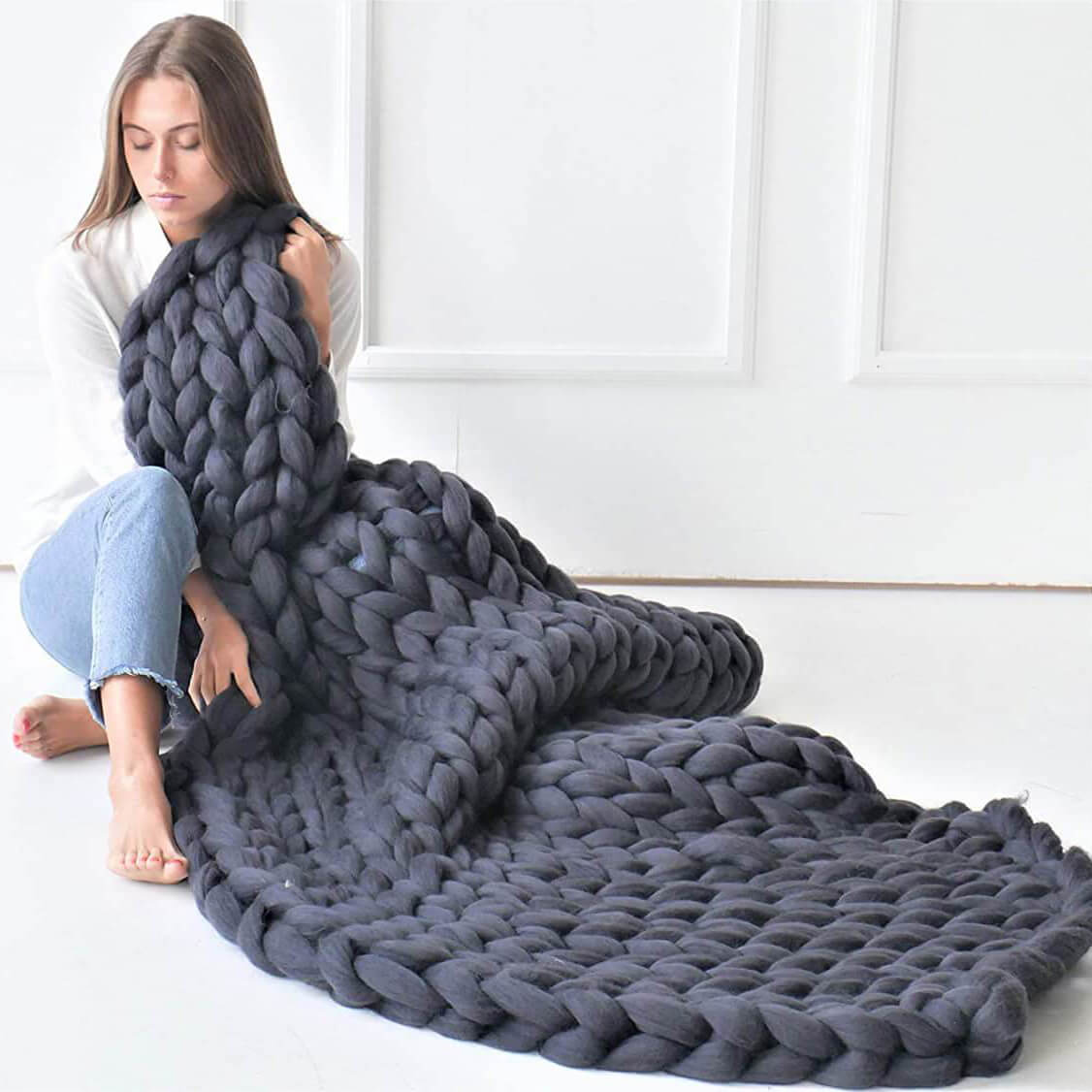 Handmade Knitted Blanket Yarn Bulky Knitting Blanket 60 x 60cm